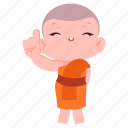novice monk, got an idea, monk, idea, gesture, pointing, buddhist