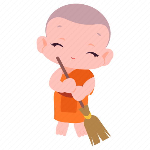 Novice monk, sweeping, monk, thai, religion, broom, cleaning icon - Download on Iconfinder