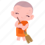 novice monk, sweeping, monk, thai, religion, broom, cleaning 