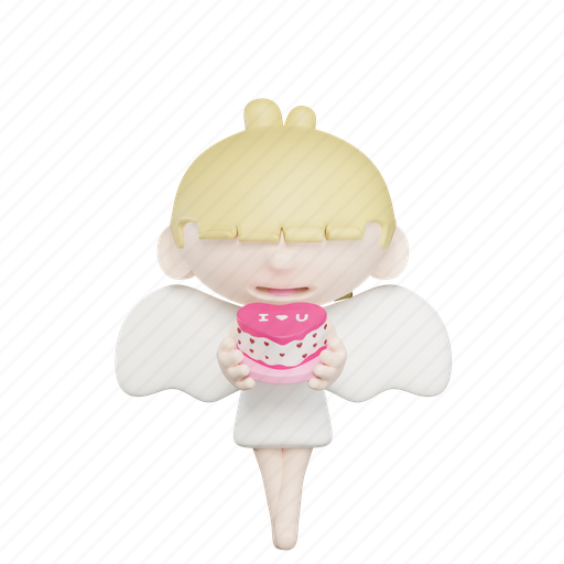 Cute, cupid, holding, giving, cake, love, valentine 3D illustration - Download on Iconfinder