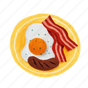 breakfast, sausage, bacon, fried egg, food, meal, dish