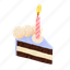 birthday, cake slice, candle, cake, bakery, celebration, party 