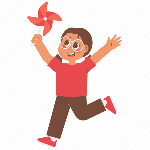 Girl, running, windmill, happy, playing, kid, children icon - Download on Iconfinder