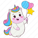 happy, unicorn, balloon, emoji, birthday, party, celebration, mascot, kids