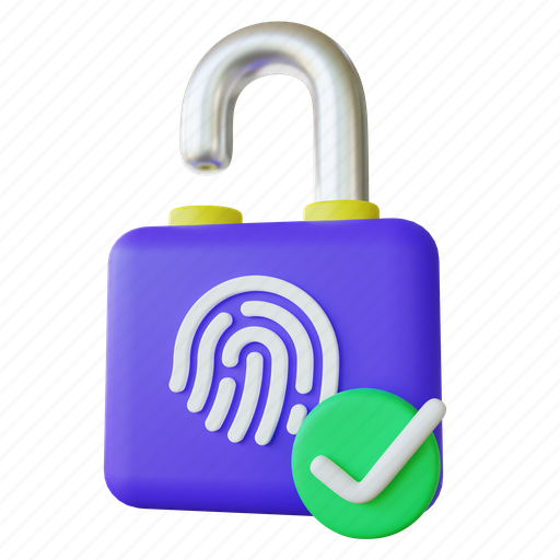 Authentication, biometric, security, identification, protection, fingerprint, lock 3D illustration - Download on Iconfinder
