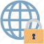 globe, internet security, lock, networking, secure network 