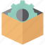 box settings, box with cog, cog inside box, delivery box, delivery box with cog, delivery pack, gear wheel in box 