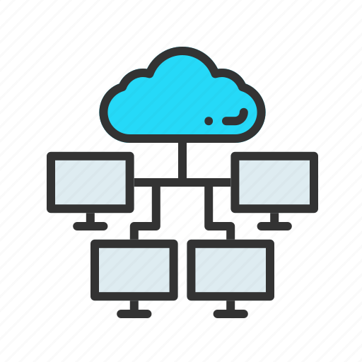 - cloud and connected computers, weather, storage, data, network, server, forecast icon - Download on Iconfinder