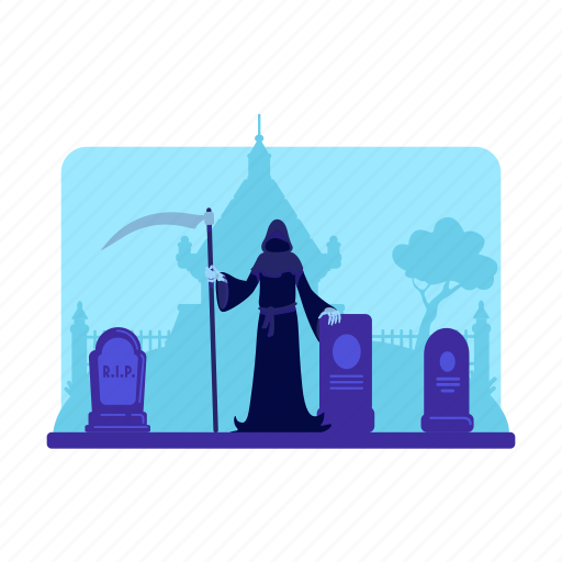 Grim reaper, night, cemetery, tombstone, crypt illustration - Download on Iconfinder