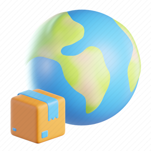 Worldwide, delivery, business, shipment, package, earth, world 3D illustration - Download on Iconfinder