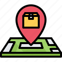 box, delivery, location, map, parcel, pin, warehouse