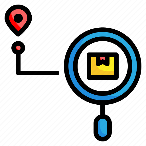 Search, magnifying glass, box, gps, delivery, location, find icon - Download on Iconfinder