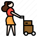 baggage, cart, delivery, push, shopping, tourist, woman