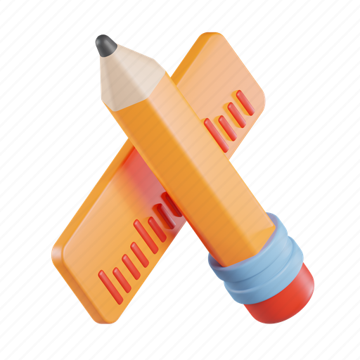 Pencil, ruler, measure, stationery, edit, write 3D illustration - Download on Iconfinder
