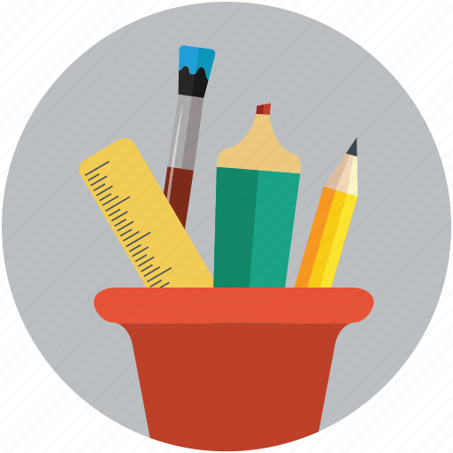 Office material, pen, pencil, pencil basket, pencils, ruler, school icon - Download on Iconfinder