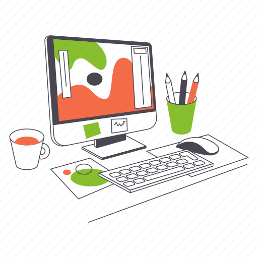 Computer, designers, workplace, monitor, pc, desktop, design work illustration - Download on Iconfinder