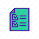 check, checklist, clipboard, contour, document, list, questionnaire