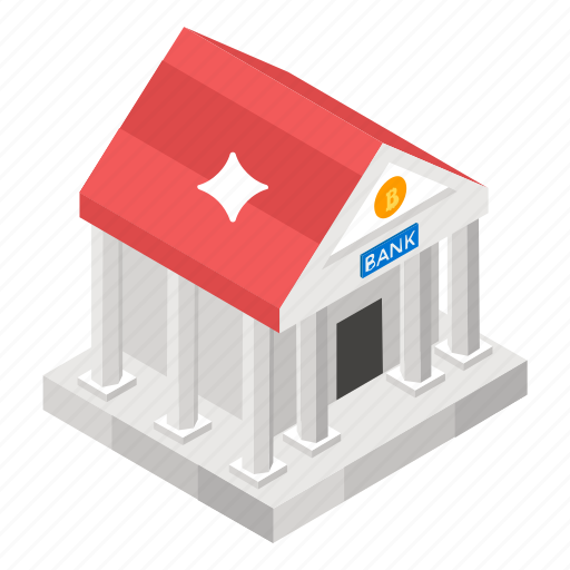 Bank building, banking on bitcoin, digital asset, finance, financial institution, treasury house icon - Download on Iconfinder
