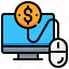 click, computer, currency, dollar, money, pay 