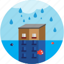 building, cloud, disaster, fish, flood, waterdrops 