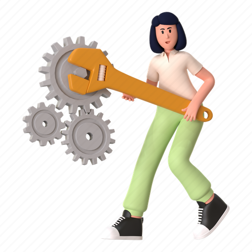 Setting configuration, gear, control, maintenance, preference, wrench, development 3D illustration - Download on Iconfinder