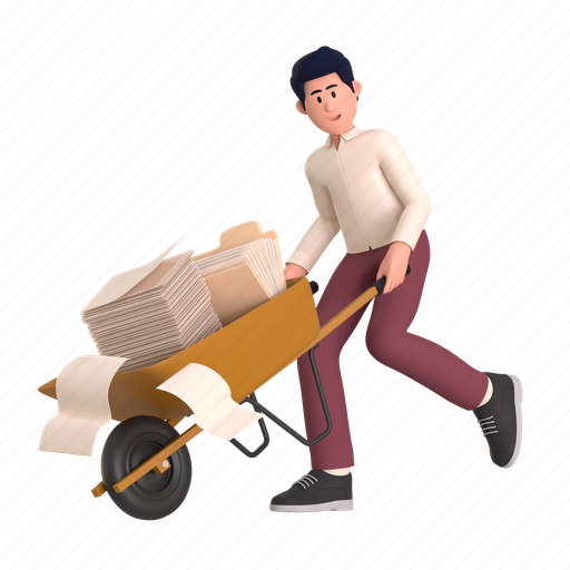 Project document, project file, management, wheelbarrow, busy, working, file document 3D illustration - Download on Iconfinder