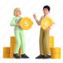 currency exchange, currency, conversion, rate, investment, coins, finance, business, 3d character 