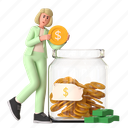 saving jar, investment, savings, invest, money, tip, finance, business, 3d character 