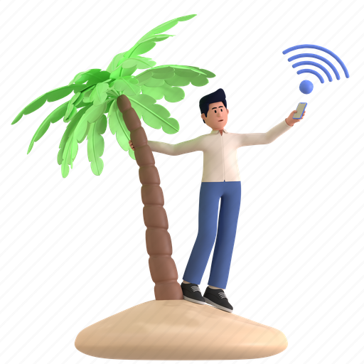 Looking for signal, connect, internet, signal, island, online, networking 3D illustration - Download on Iconfinder