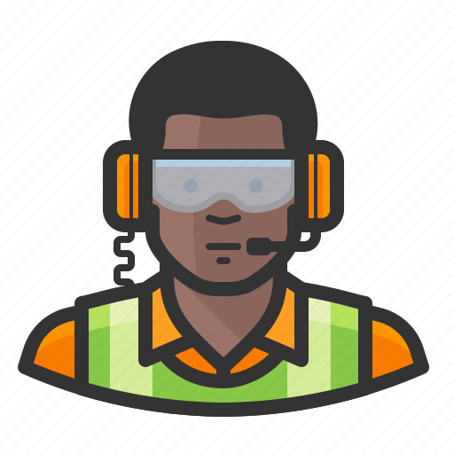African, flight crew, goggles, headset, reflective icon - Download on Iconfinder