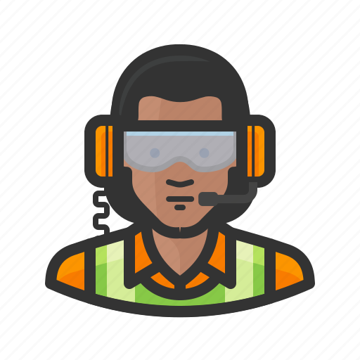 African american, flight crew, goggles, headset, reflective, woman icon - Download on Iconfinder
