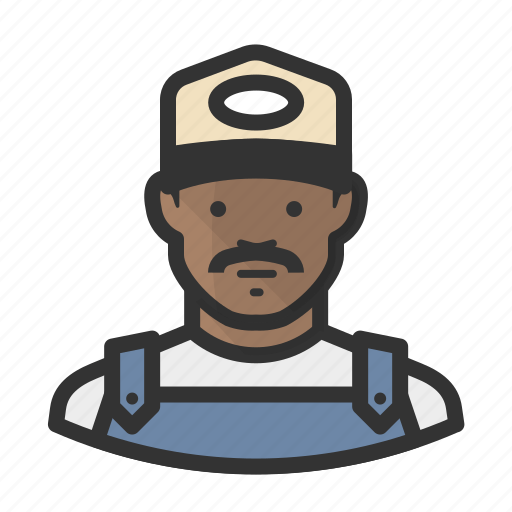 African american, ballcap, male, man, mustache, overalls, trucker icon - Download on Iconfinder