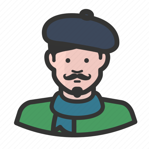 Artist, beret, man, scarf, french, moustache icon - Download on Iconfinder