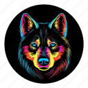 dog, puppy, party, colourful, neon, night, husky