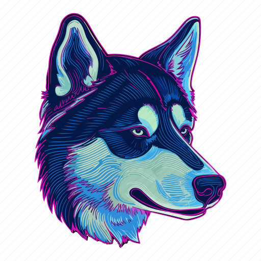 Neon, colourful, husky, laika, dog, puppy, animal icon - Download on Iconfinder