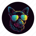 neon, dog, puppy, funky, colourful, sunglasses, nightclub