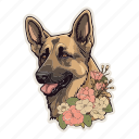 dog, puppy, colourful, flowers, portrait, shepherd, german