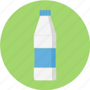 bottle of milk, bottle of water, glass, water, water bottle