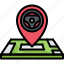 map, location, pin, steering, wheel, learning, school, driver, driving 