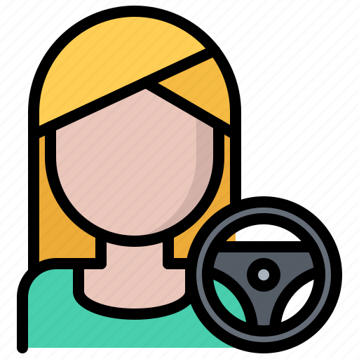 Woman, steering, wheel, driver, driving icon - Download on Iconfinder