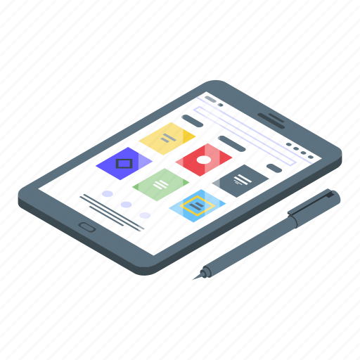 Ebook, tablet, pencil, isometric icon - Download on Iconfinder