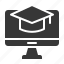 desktop, e learning, graduation, learning, square academic cap 