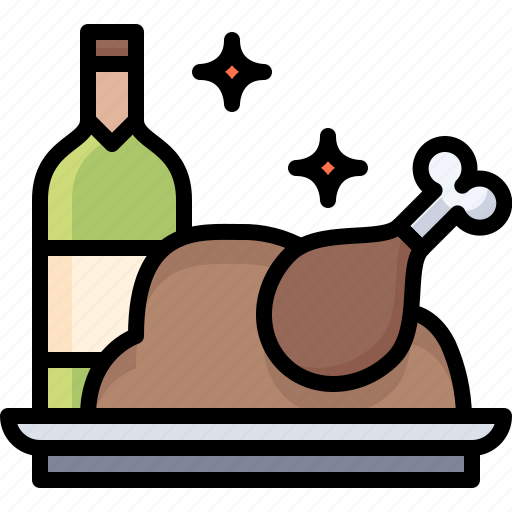 Dinner, roast, chicken, easter, day, champagne, food icon - Download on Iconfinder