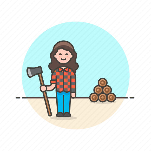 Ecology, lumberjack, axe, chop, log, woman, wood icon - Download on Iconfinder