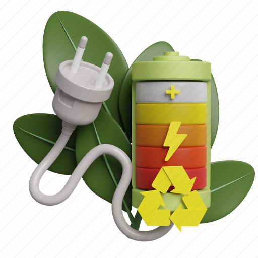Eco, battery, electric, eco energy, energy saving, power saving, alternative energy 3D illustration - Download on Iconfinder