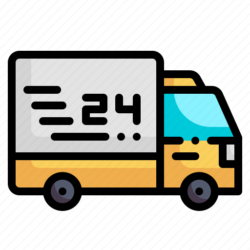 Delivery car, shipping and delivery, delivery truck, 24 hours, transportation, shipping, delivery icon - Download on Iconfinder