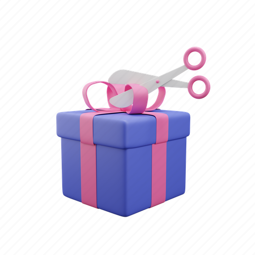 Scissors, cutting, gift box, opening gift box 3D illustration - Download on Iconfinder