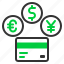 payment, global, currency, card, euro, yen, dollar 