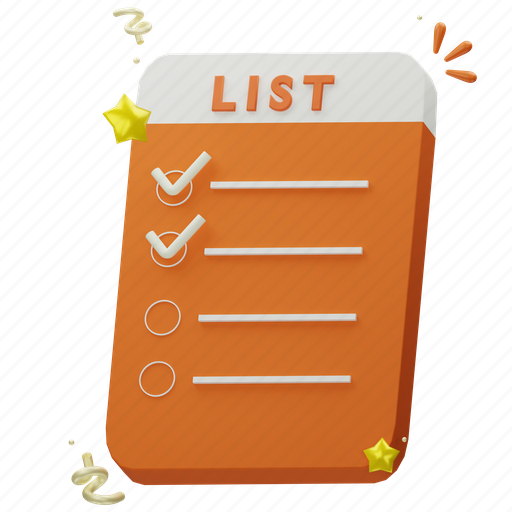 List, checklist, social, paper, page, network, menu 3D illustration - Download on Iconfinder