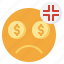 emoji, smileys, dollar, sad, face, money 